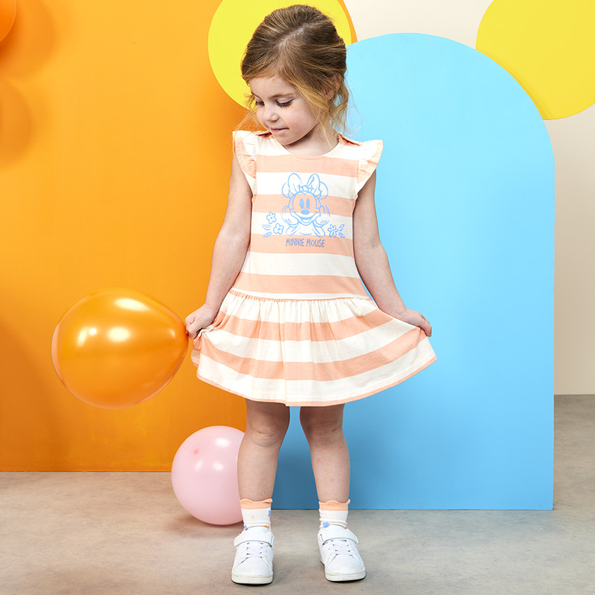 Vestido de manga corta a rayas con estampado de Minnie Disney para bebé niña 