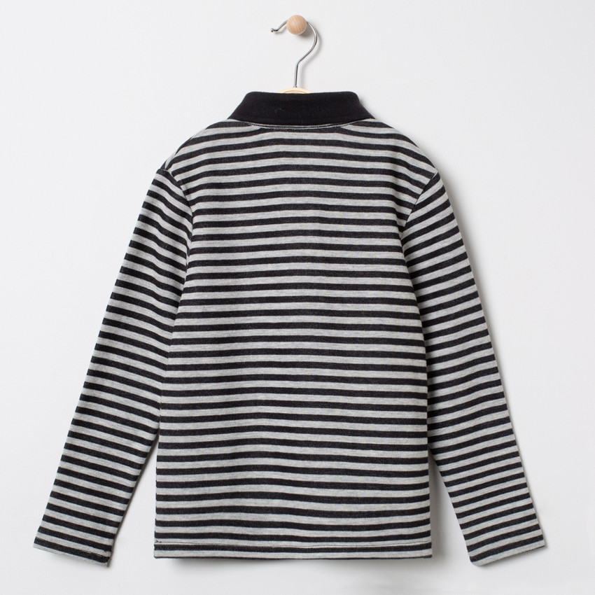 Polo manches longues à rayures all-over et poche 