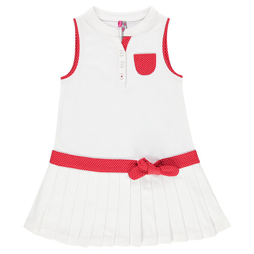 Vestido cuello polo manga con volantes y lazos 