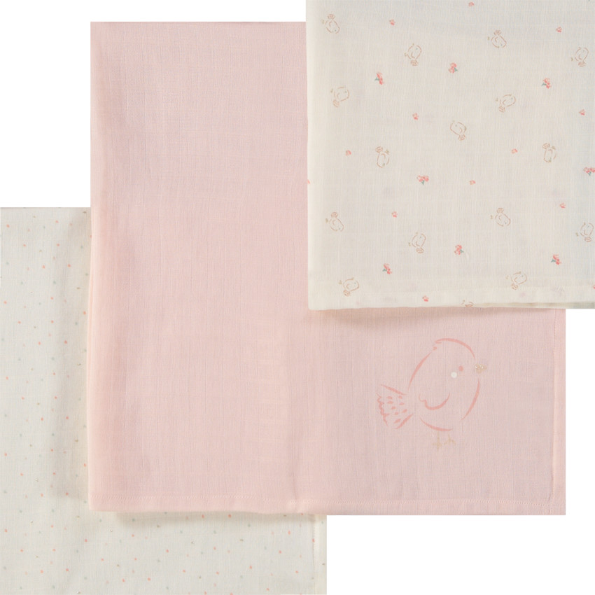 Lote de 3 langes de tetra con estampados para bebé niña 