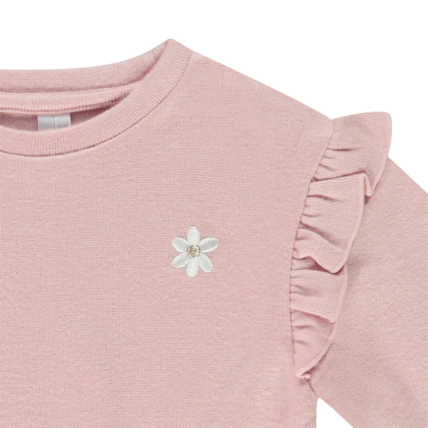Ensemble 2 pièces uni avec broderie fleur pour bébé fille 