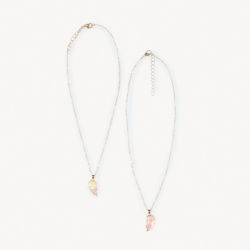 Lot de 2 colliers moitié de cœur irisé pour fille 