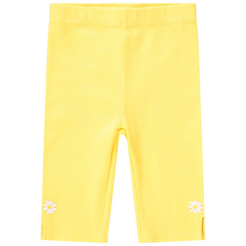 Pantalón corsario de canalé con flores bordadas para bebé niña 