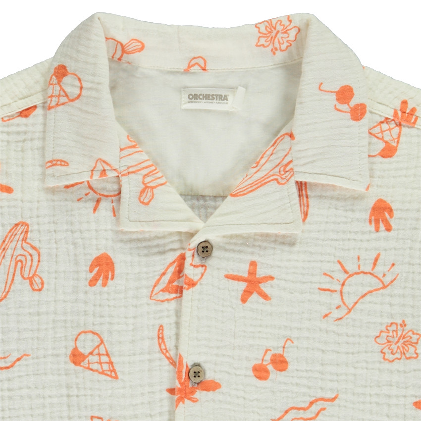 Camisa manga corta en tetra estampado vacaciones para niño 