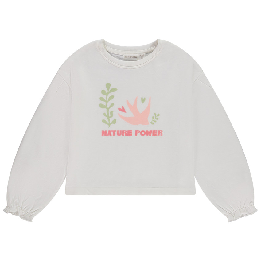 Sudadera corta de felpa con estampado de golondrina para niña 