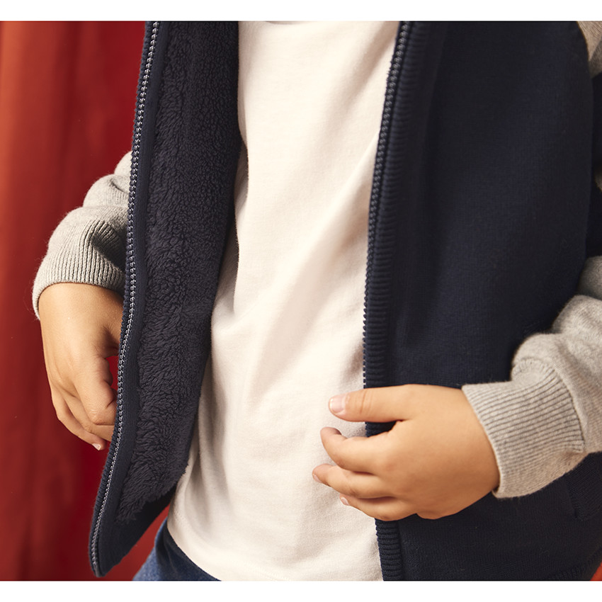 Gilet tricot à capuche doublé sherpa pour garçon 