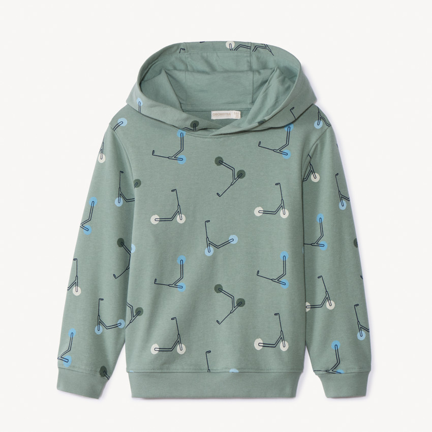 Sudadera de felpa con capucha y estampado de patinetes para niño 