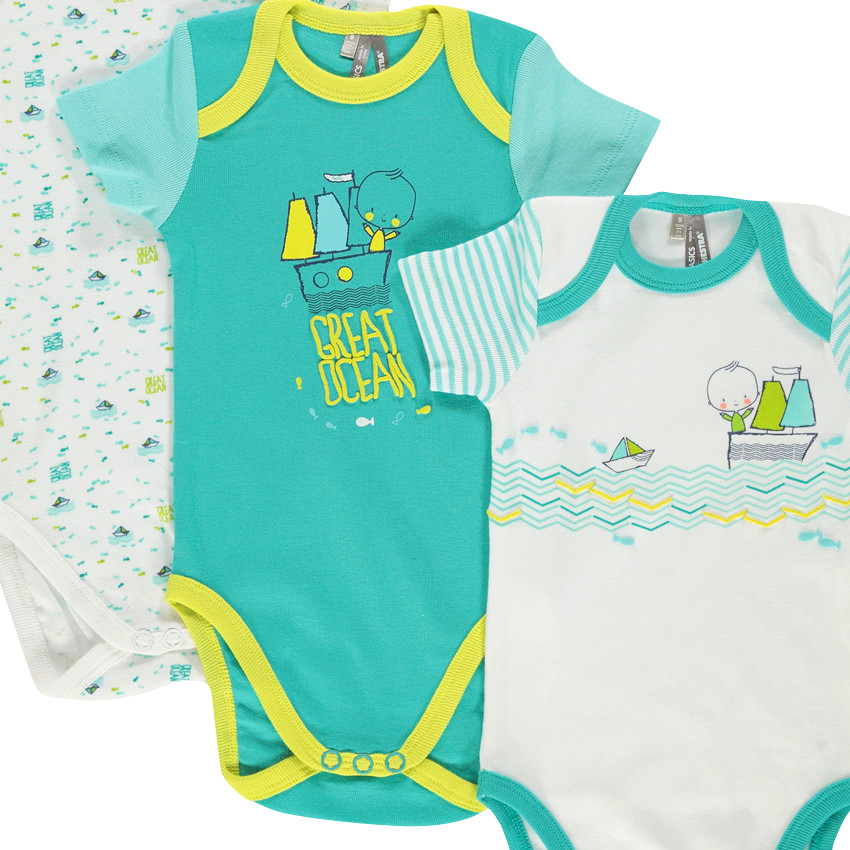 Pack de 3 bodies de manga corta con estampado de fantasía con espíritu marinero 