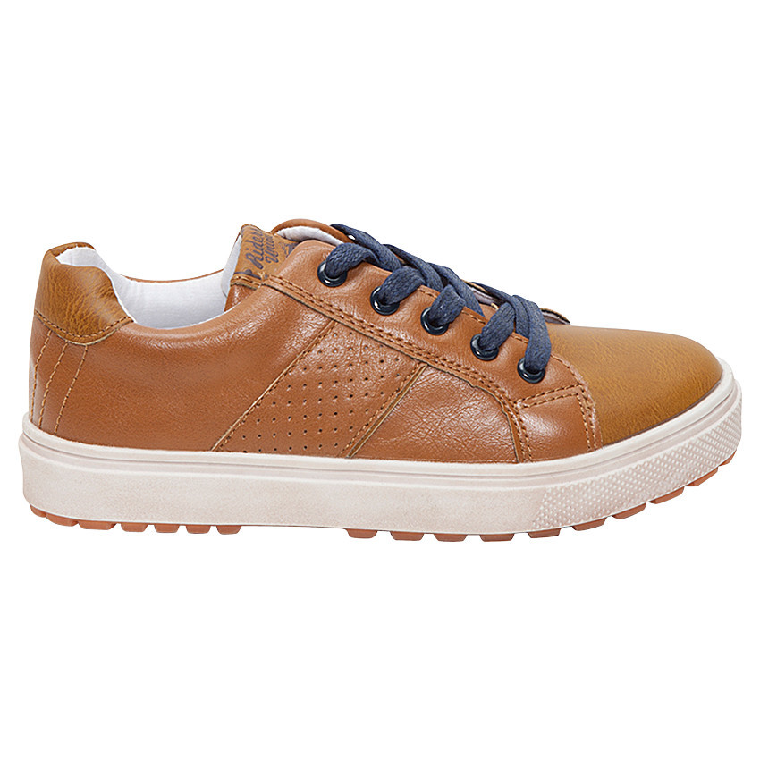 Zapatillas bajas efecto cuero camel con cordones y cremallera lateral 