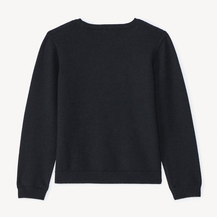 Pull tricot noir avec strass en forme de nœuds pour fille  