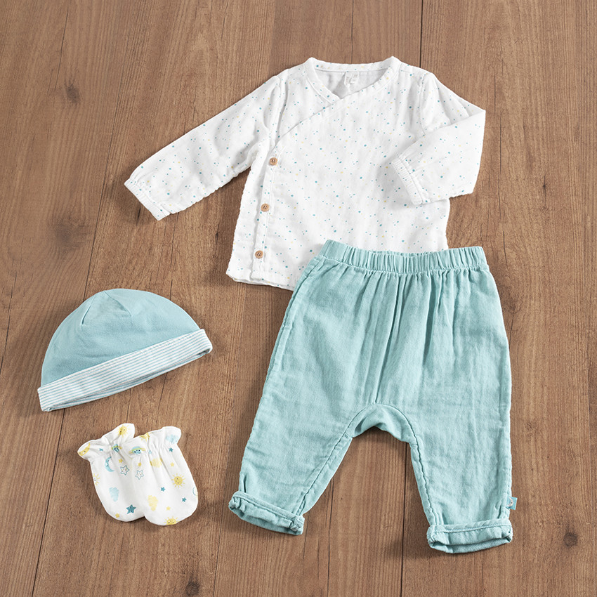 Conjunto de gorro y guantes de punto de algodón ecológico 