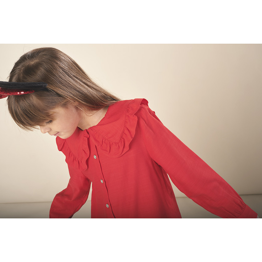 Chemise manches longues à col fantaisie rouge 