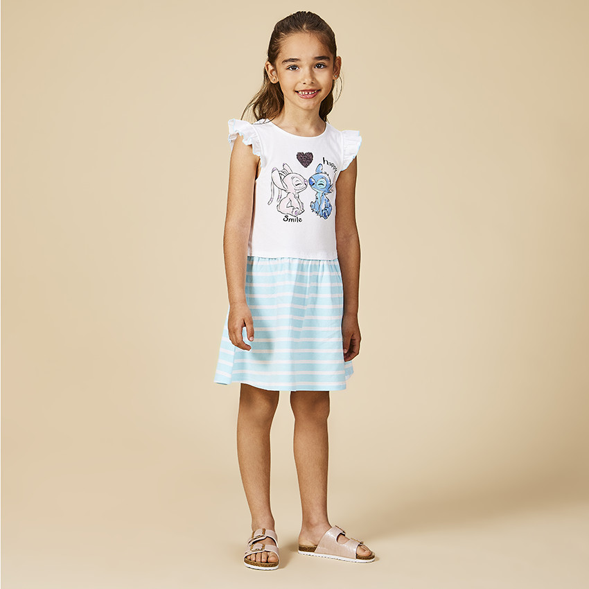 Vestido efecto 2 en 1 print Stitch & Angel Disney para niña 