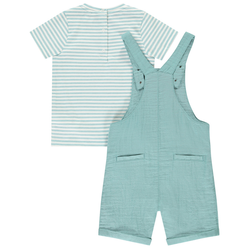 Conjunto de 2 piezas con tirantes y camiseta a rayas para bebé niño 