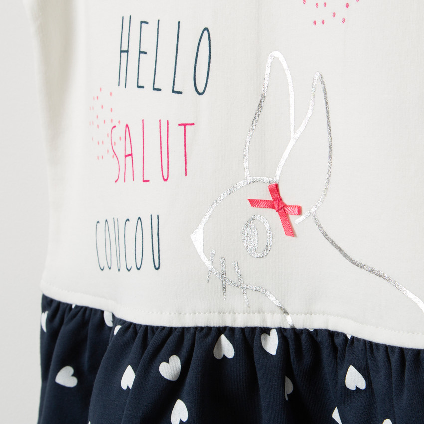 Vestido de manga corta con efecto 2 en 1 con cuello babero y corazones 