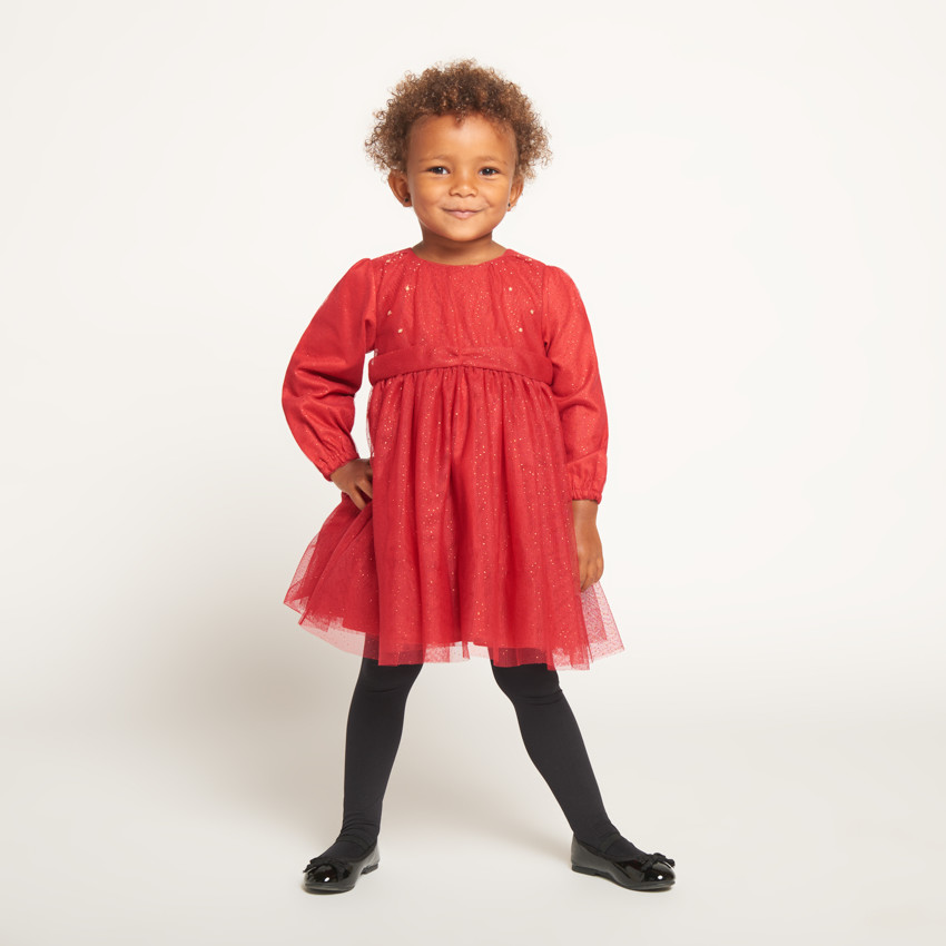 Ropa de fiesta de manga larga en tul brillante para niña. 
