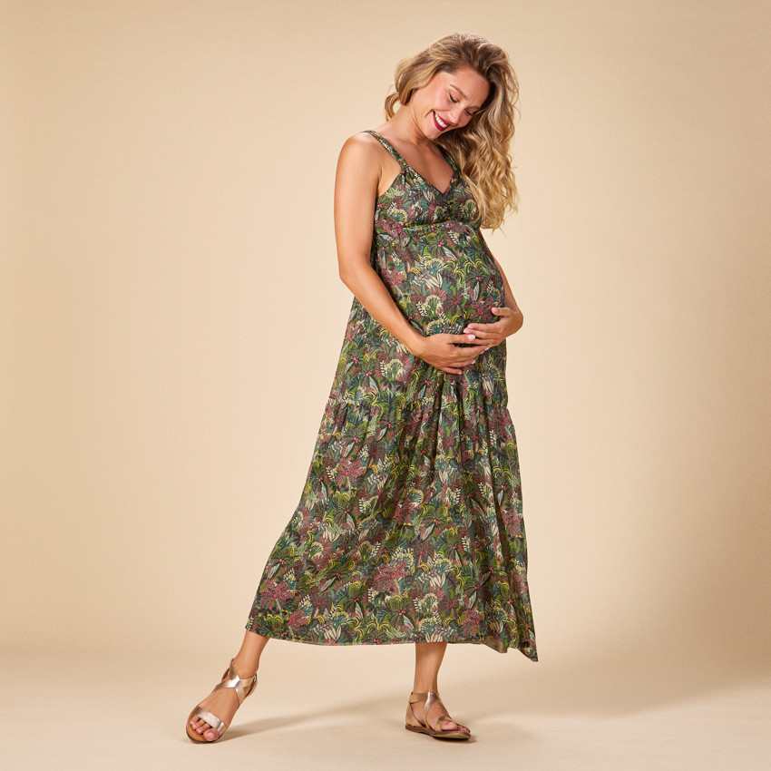 Vestido largo sin mangas estampado selva para mujer 