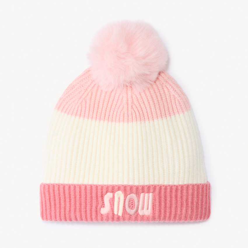 Bonnet de ski effet colorblock avec pompon pour fille  