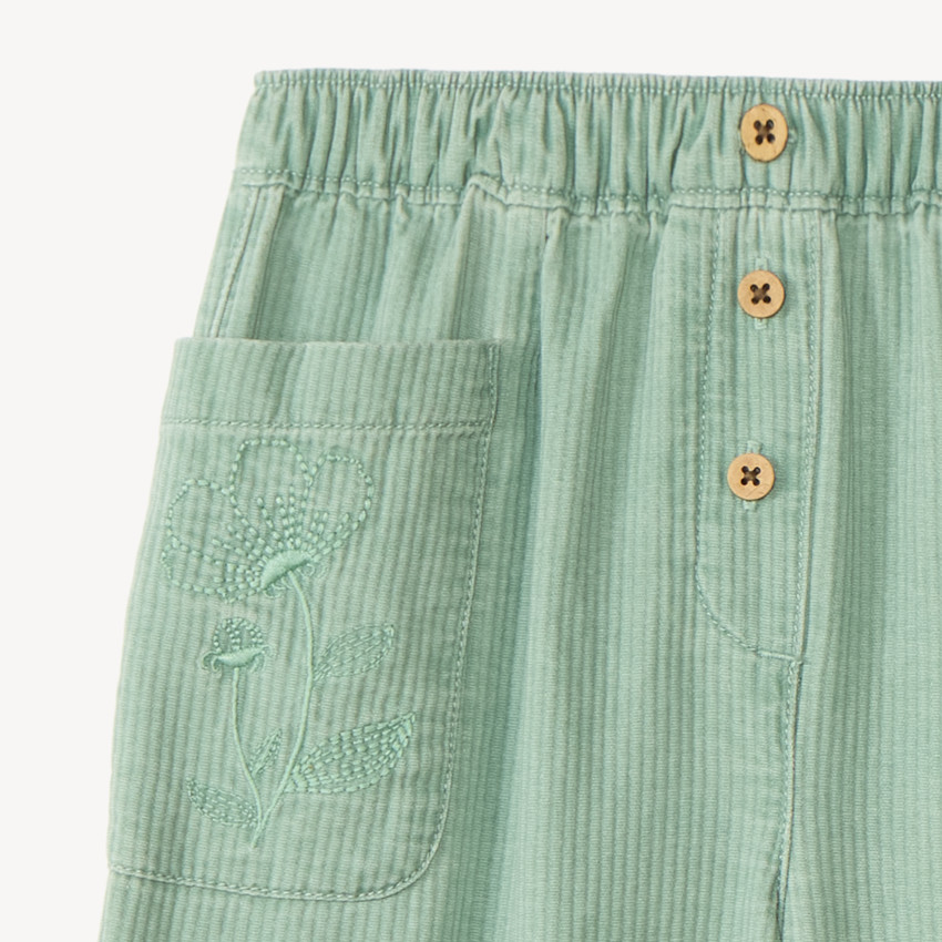 Pantalón amplio para bebé niña con bordado de flores 