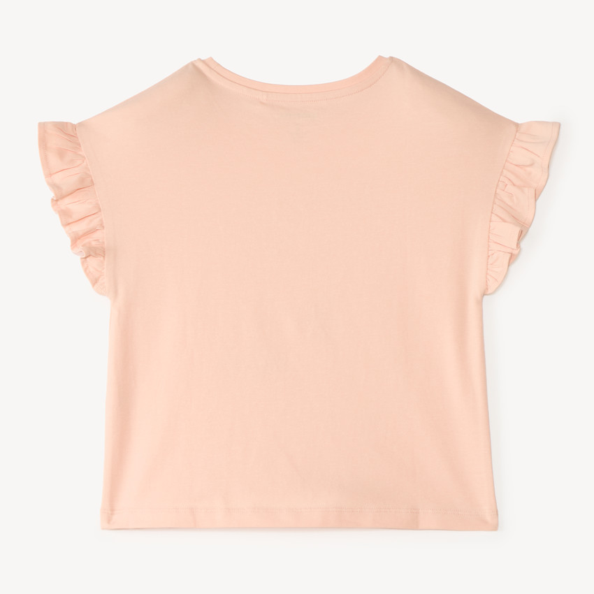Camiseta de manga corta con volantes y estampado floral para niña 