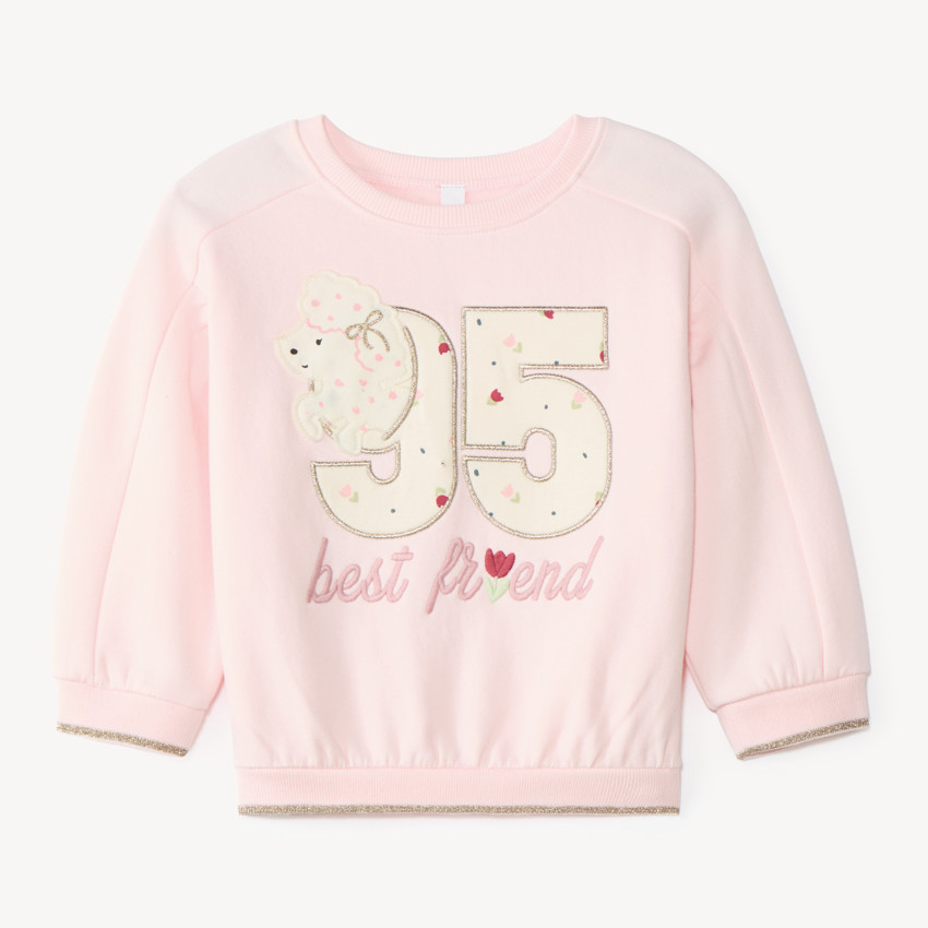 Sudadera para bebé niña con bordado de perro y detalles originales. 