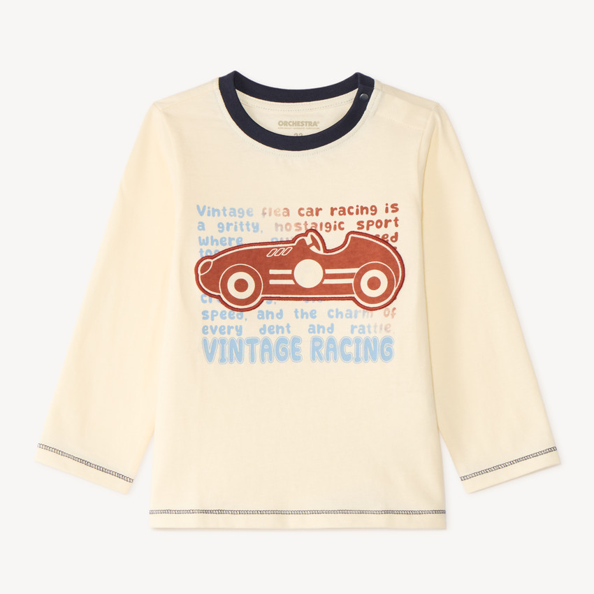 Camiseta de manga larga para bebé niño con estampado de coche de carreras. 