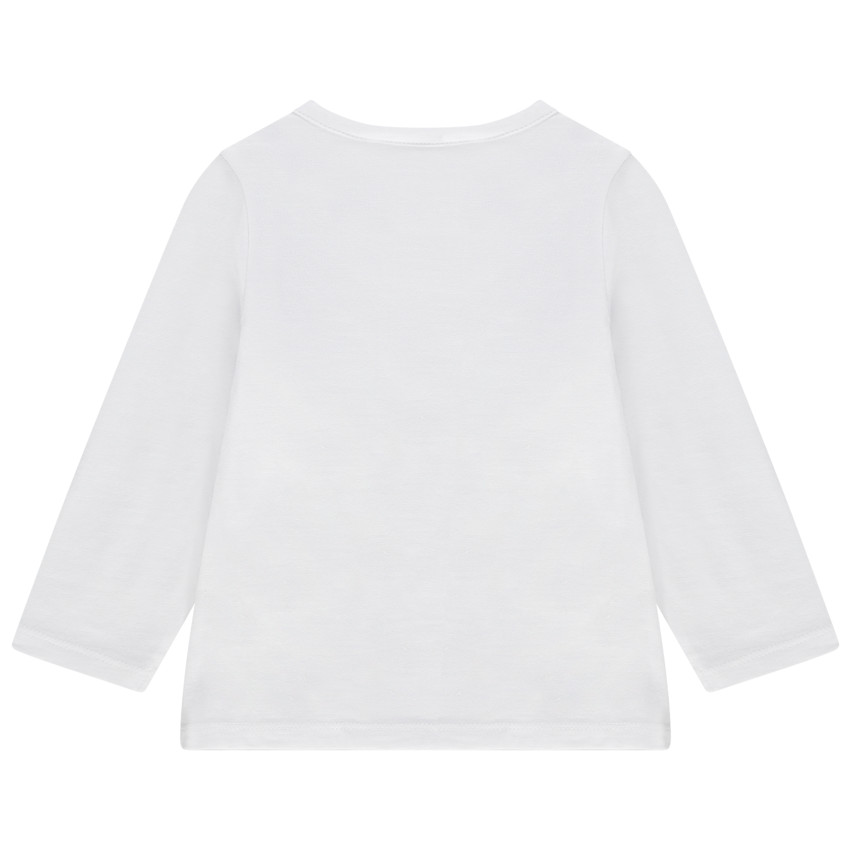 Camiseta de manga corta de algodón ecológico con gato estampado y cuello con botones a presión 