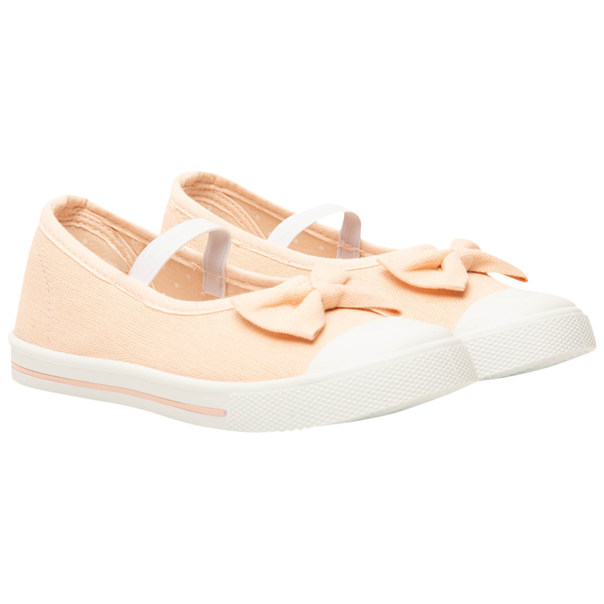 Merceditas nude de lona con lazo y tira elástica para niña 