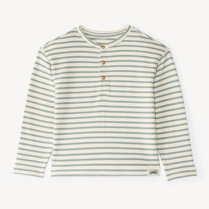 Camiseta de manga larga de cuello tunecino a rayas para niño 