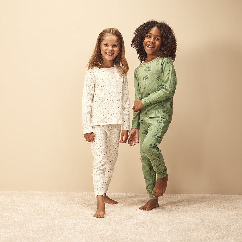 Pijama de 2 piezas en punto con estampado floral para niña 