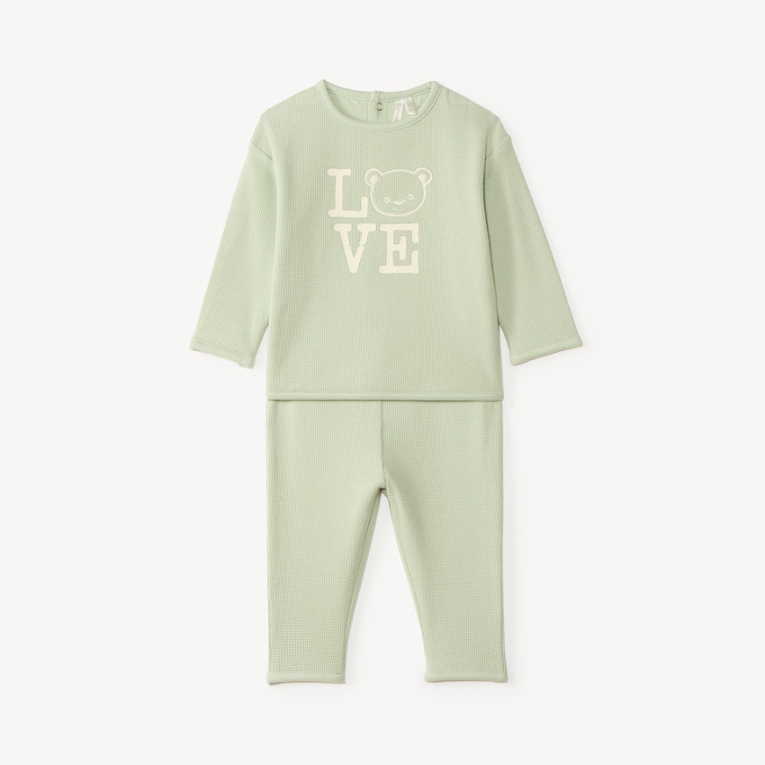 Conjunto de chándal de punto de panal con estampado de oso para bebé niño 