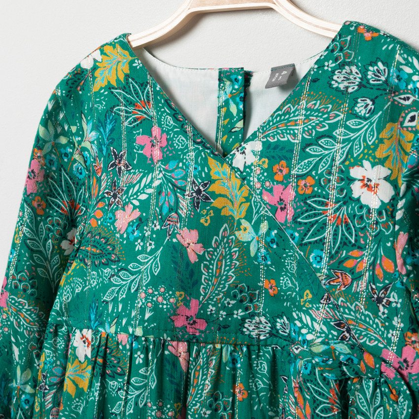 Vestido de manga larga verde con estampado de flores  Additional Vestido de manga larga verde con estampado de flores