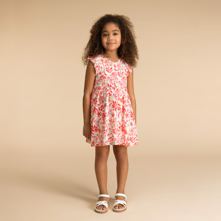 Vestido de manga corta con botones y estampado vegetal niña 