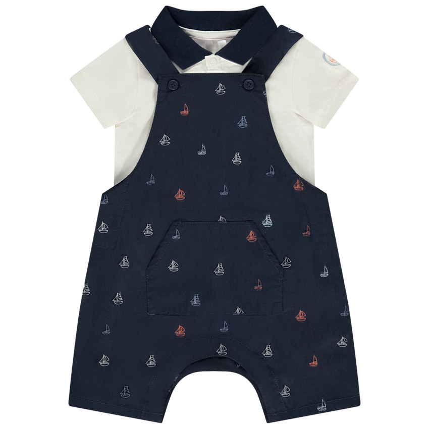 Conjunto de 2 piezas con peto estampado de veleros para bebé niño 