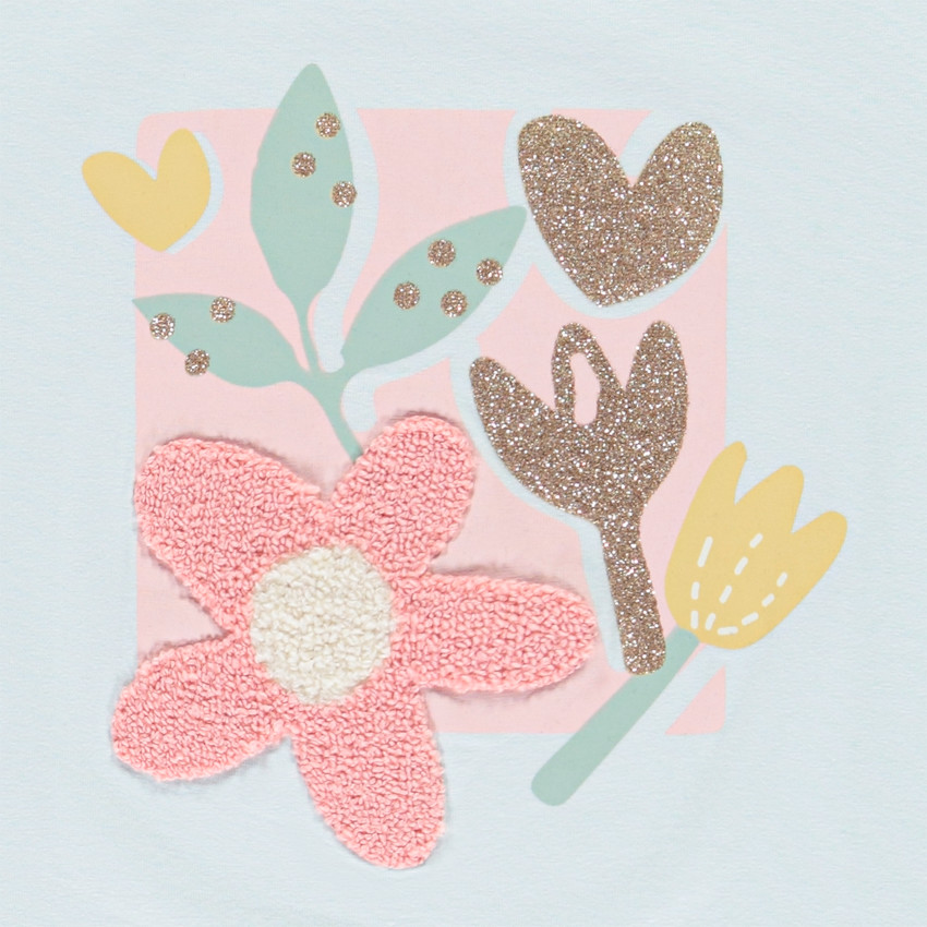 Camiseta de manga corta con bordado de bouclette para niña 