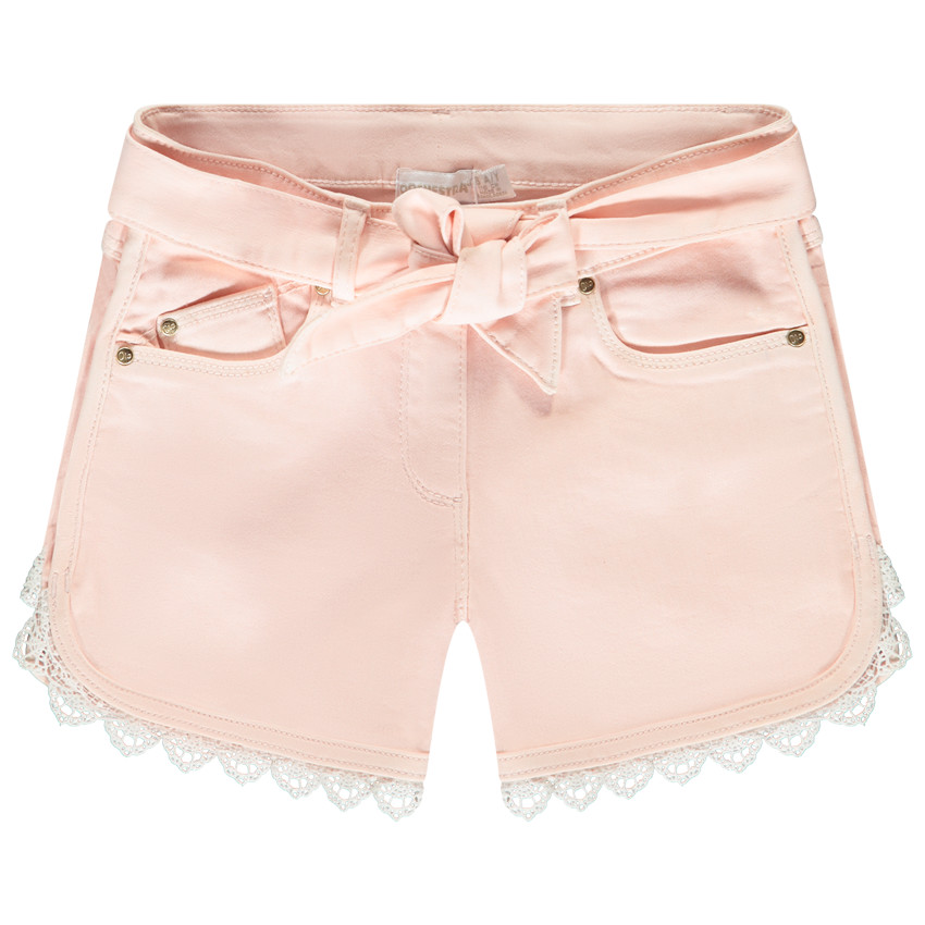 Short de vaqueros con detalles bordados y cinturón para atar para niña 