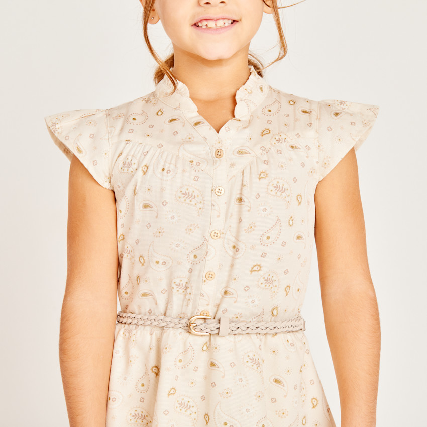 Vestido de manga corta estampado cachemir para niña 