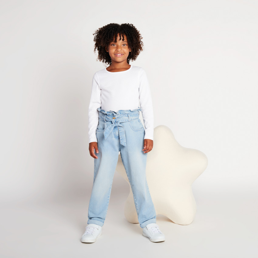 Jean paperbag con cinturón para niña 