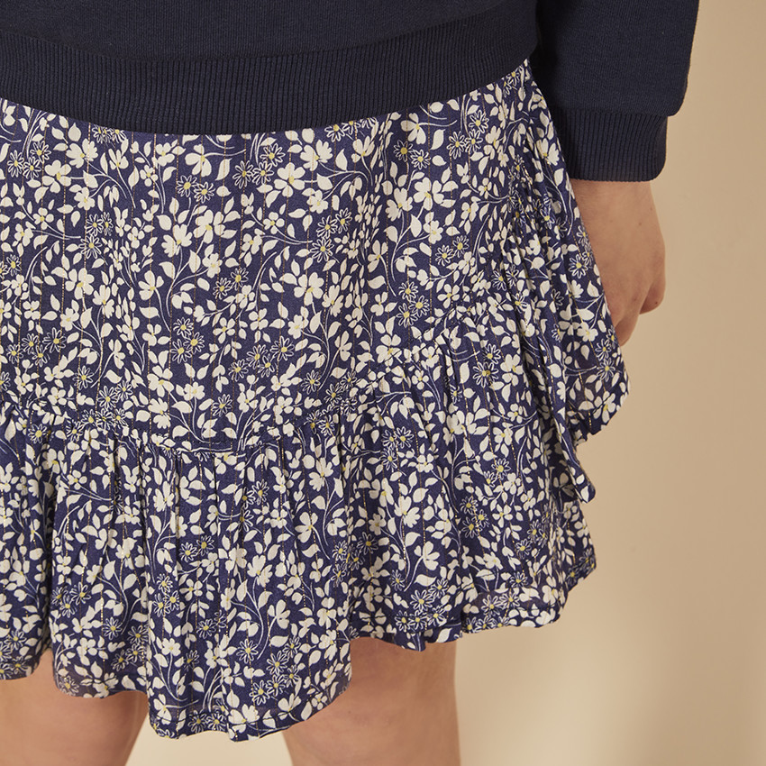Falda acampanada con volante estampado floral para niña 
