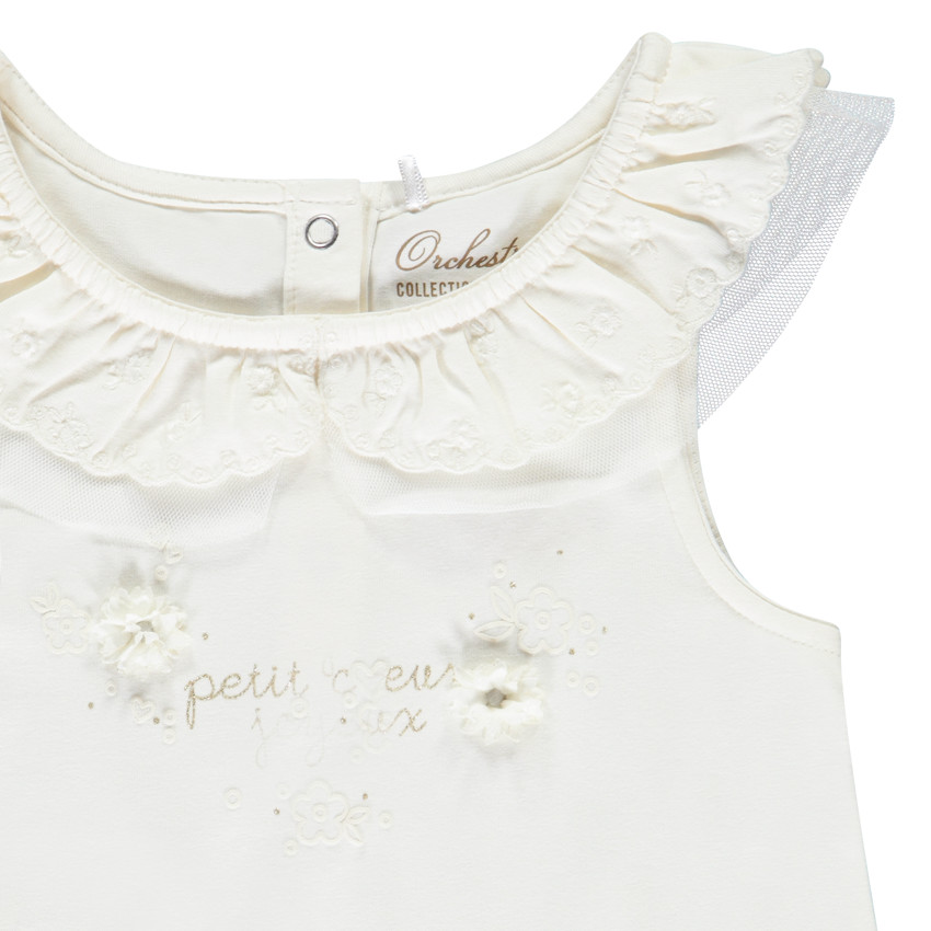 Camiseta sin mangas unicolor con cuello de encaje para niña bebé 