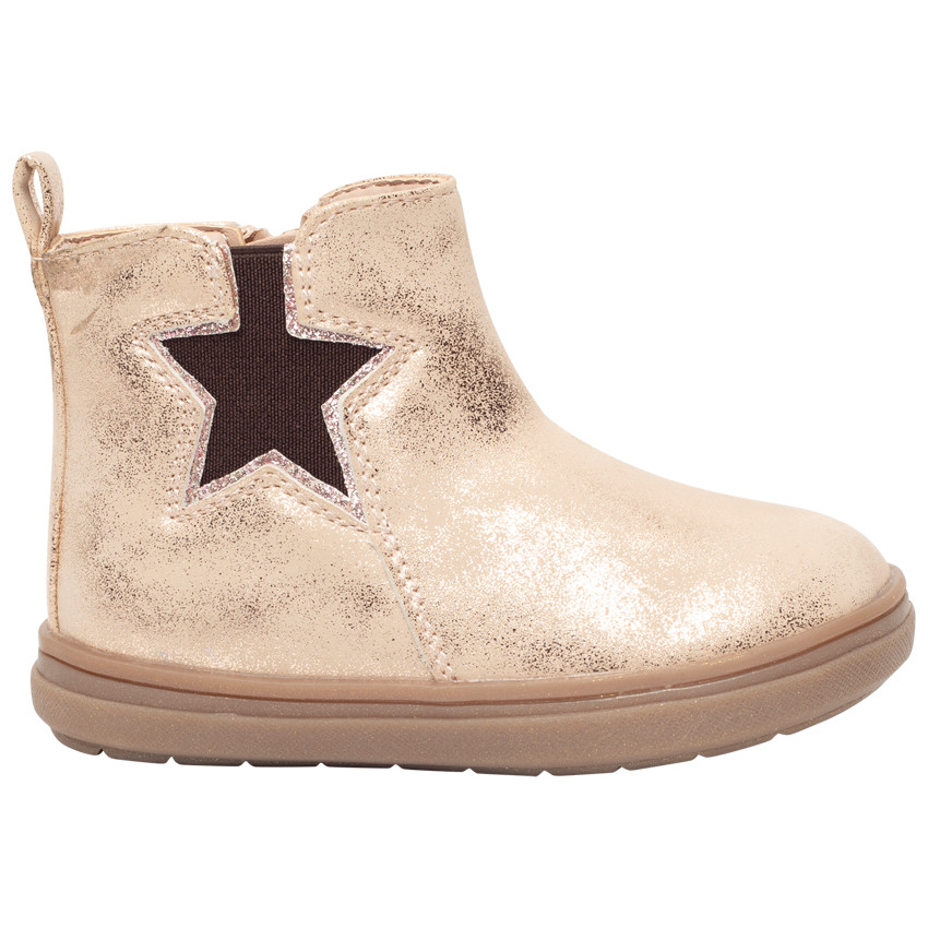 Botines dorados brillantes con elástico y estrellas para niña