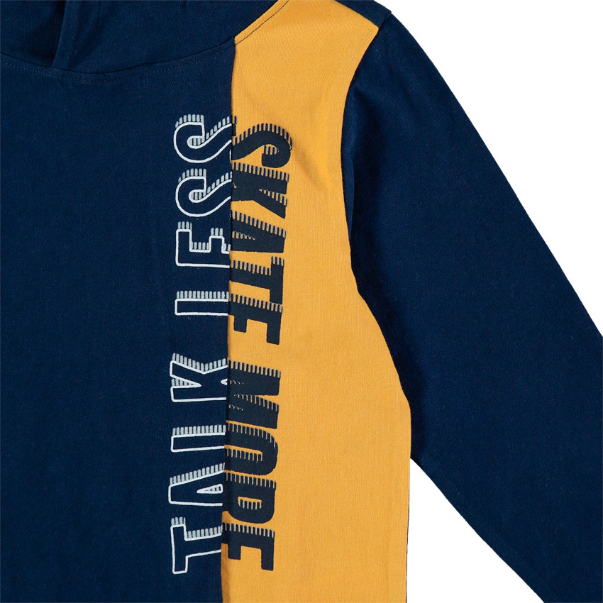 Camiseta de manga larga con capucha e inscripción estampada 