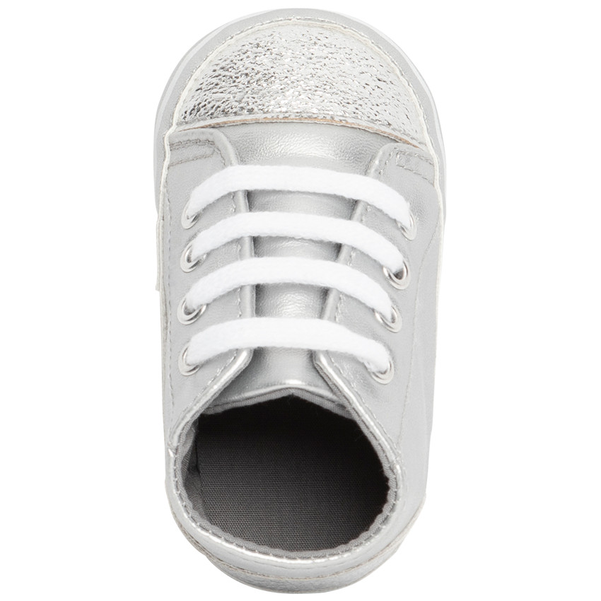 Zapatillas altas suaves plateadas con cordones para bebé niña 