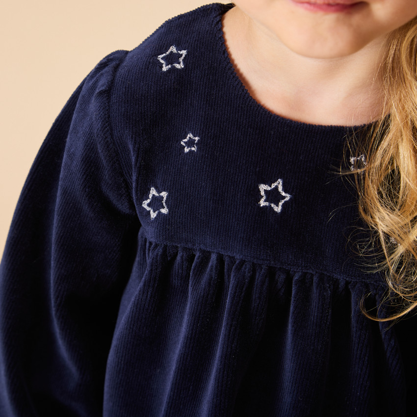 Vestido de fiesta de manga larga en terciopelo acanalado para niña 