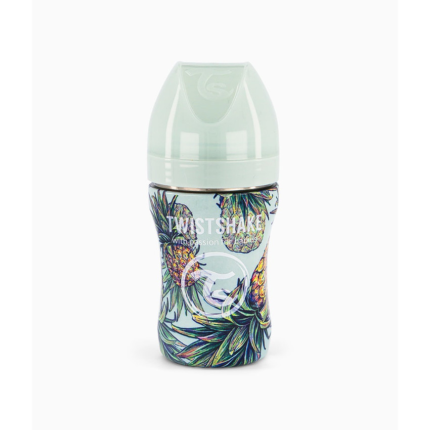 Biberón anticólicos de acero motivo piña 260 ml  