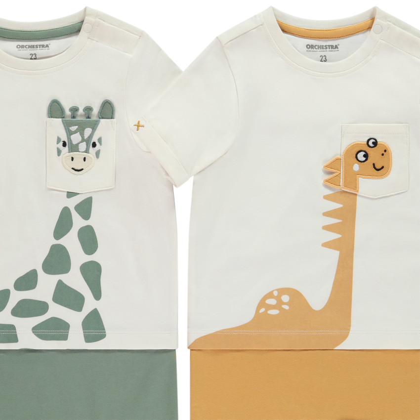 Lote de 2 monos cortos efecto 2 en 1 con motivo animal para bebé niño 