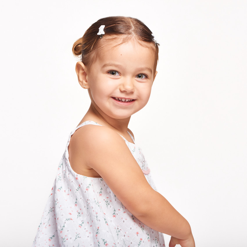 Vestido de bordado inglés con estampado de flores para bebé niña 