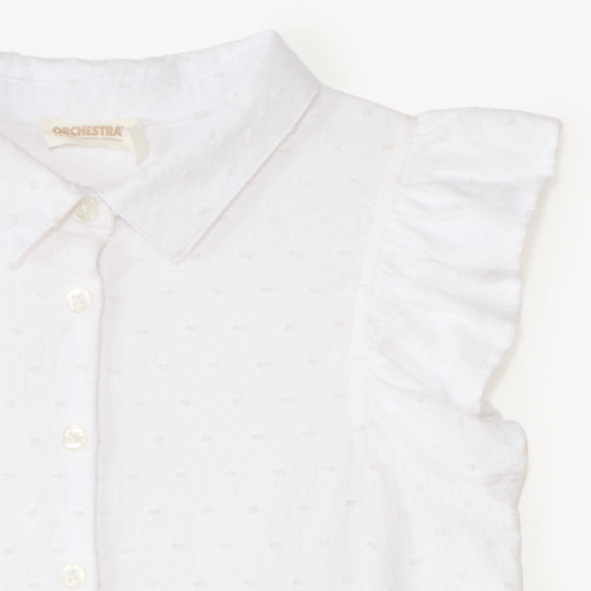 Camisa de manga corta con volantes y lazo en la cintura para niña 