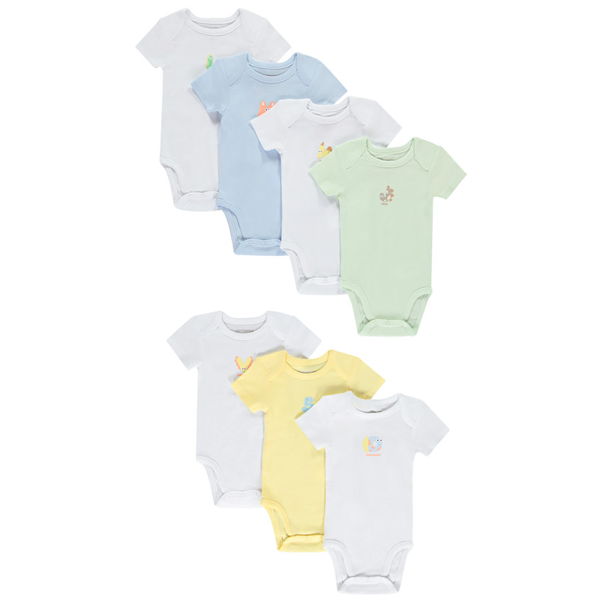 Lote de 7 Bodies de manga corta con estampados para bebé 