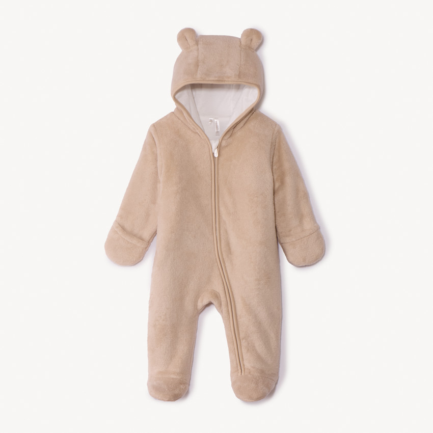 Pelele piloto de sherpa liso con capucha de oso para bebé niño 